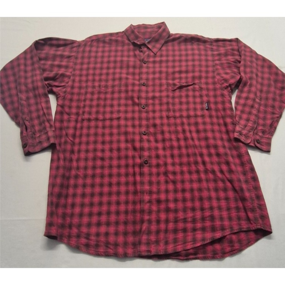 VTG Patagonia men's red/black check shirt LG button up LS Organic Cotton pocket